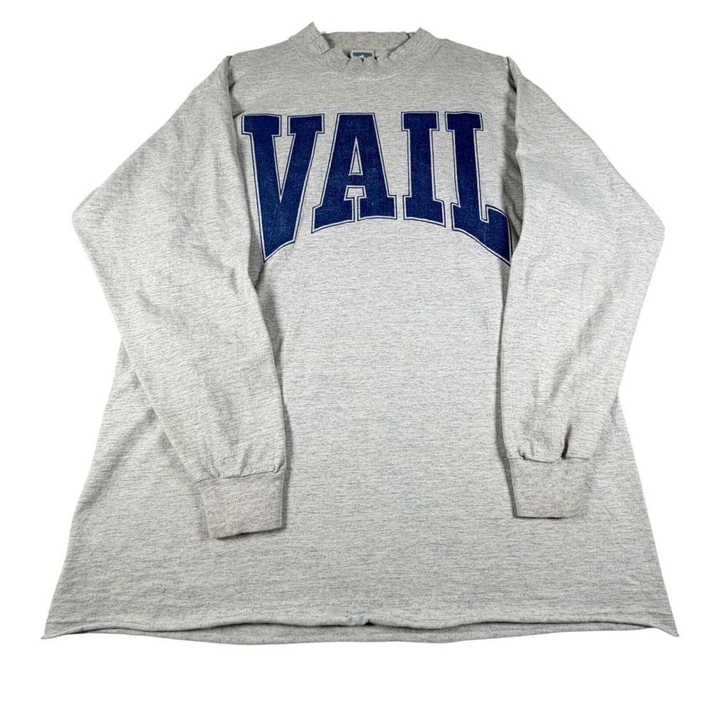 Vintage Anvil Vail Colorado Long Sleeve T-Shirt Gray XL Made in USA Ski Tee